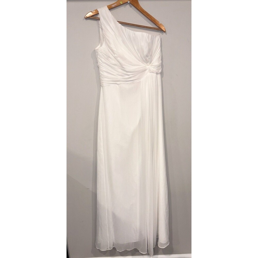 After Six One Shoulder White Chiffon Bridesmaid Formal Gown Sz 12 Event Wedding